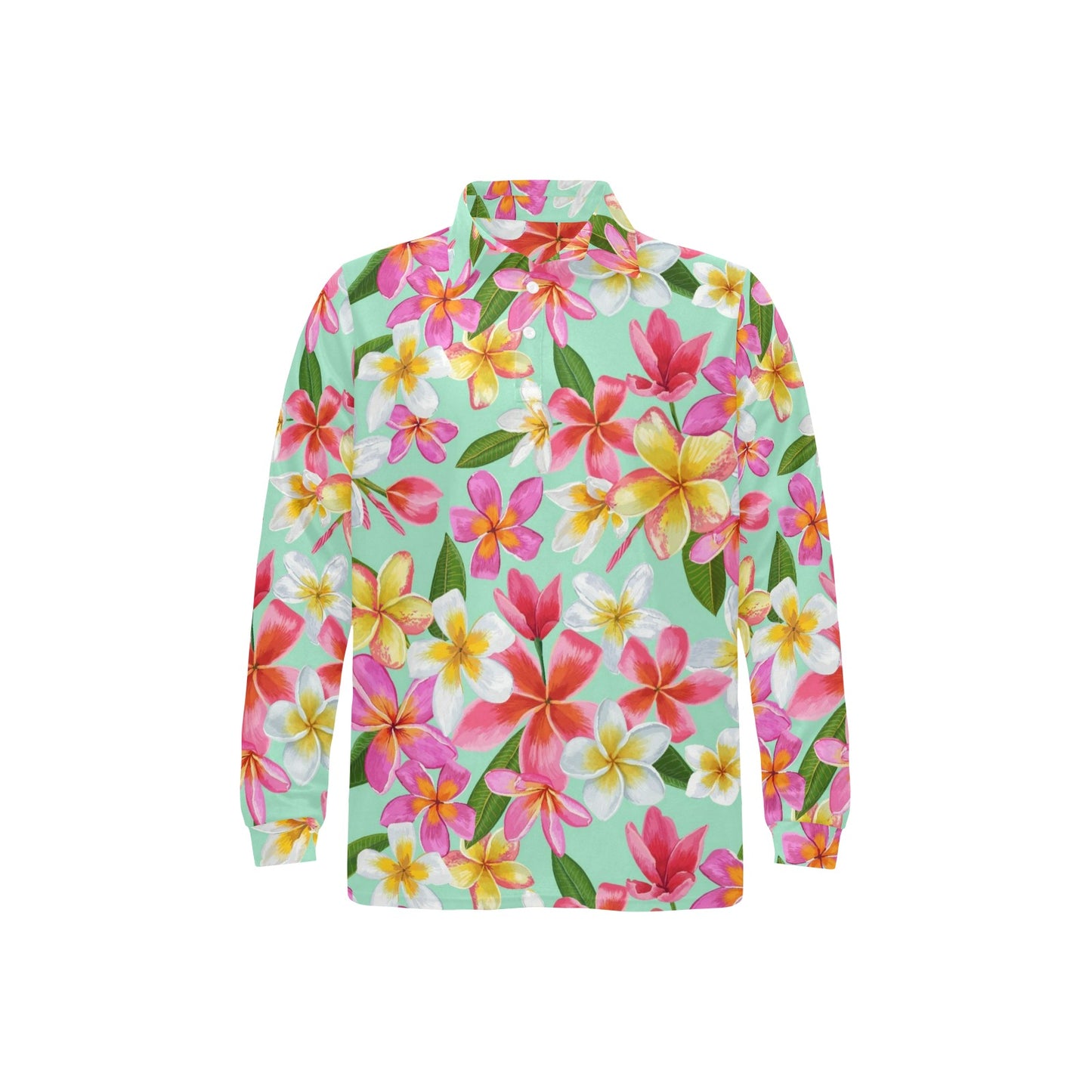 Plumeria Pattern Print Design PM014 Long Sleeve Polo Shirt For Men's