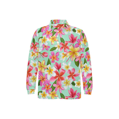 Plumeria Pattern Print Design PM014 Long Sleeve Polo Shirt For Men's