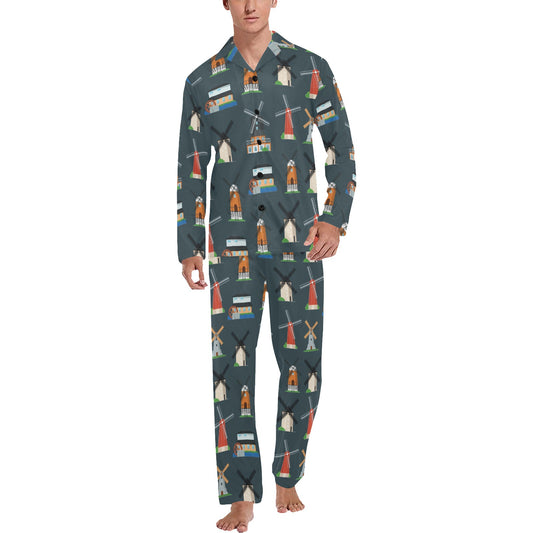 Windmill Pattern Print Design 04 Men's Long Pajama Set