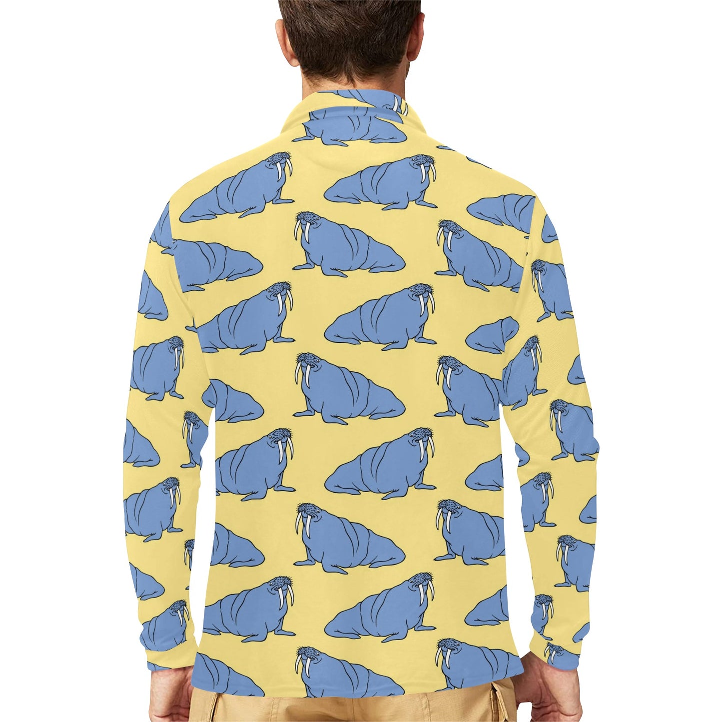 Walrus Pattern Print Design 02 Long Sleeve Polo Shirt For Men's