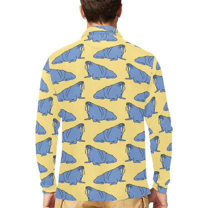 Walrus Pattern Print Design 02 Long Sleeve Polo Shirt For Men's