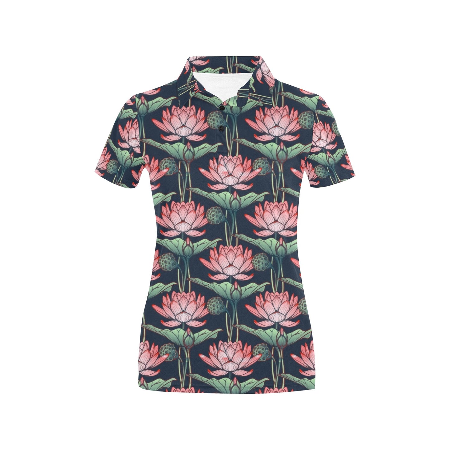 Water Lily Pattern Print Design WL03 Women's Polo Shirt