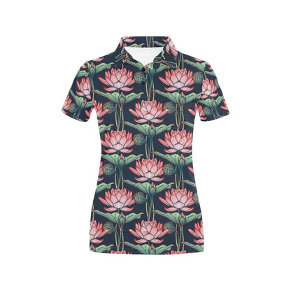 Water Lily Pattern Print Design WL03 Women's Polo Shirt