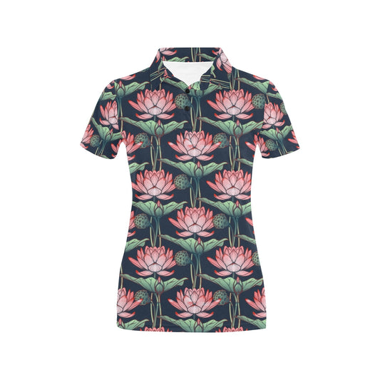 Water Lily Pattern Print Design WL03 Women's Polo Shirt