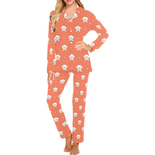 Bichons Frise Pattern Print Design 02 Women's Long Pajama Set