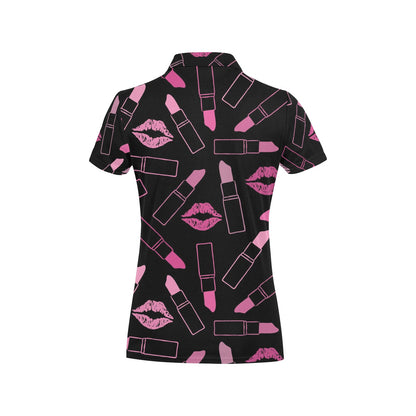 Lipstick Pink Pattern Print Design 01 Women's Polo Shirt