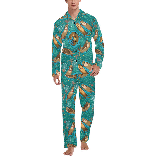 Sea Otter Pattern Print Design 01 Men's Long Pajama Set