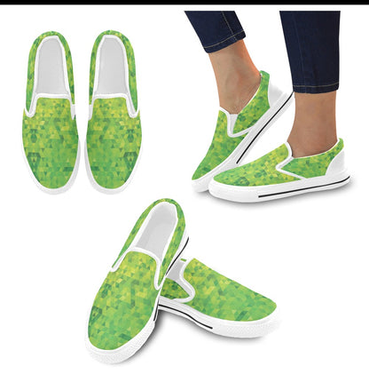 Geometric Print Design LKS402 White Slip Ons Canvas Women's Shoes