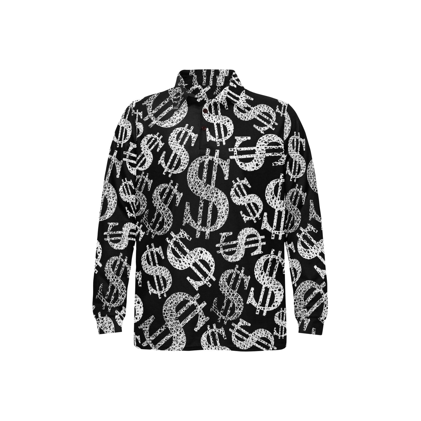 Money Pattern Print Design 02 Long Sleeve Polo Shirt For Men's