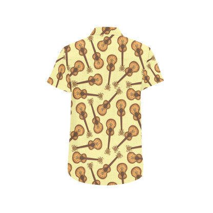 Acoustic Guitar Print Design LKS402 Men Short Sleeve Button Up Shirt