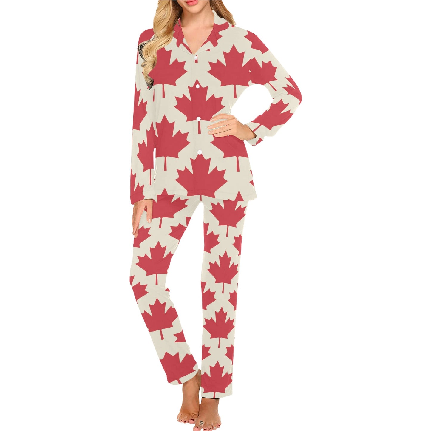 Maple Leaf Pattern Print Design 03 Women's Long Pajama Set