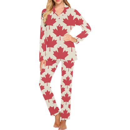Maple Leaf Pattern Print Design 03 Women's Long Pajama Set