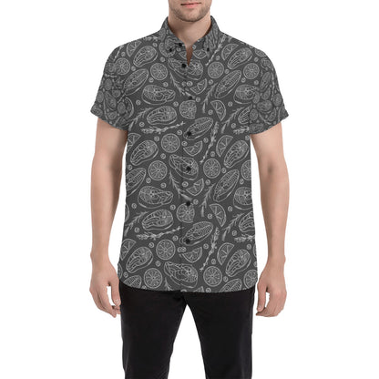 Steak Print Design LKS301 Men Short Sleeve Button Up Shirt