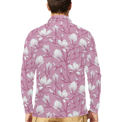 Magnolia Pattern Print Design MAG05 Long Sleeve Polo Shirt For Men's