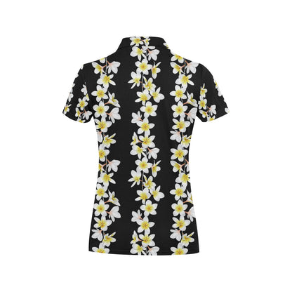 White Plumeria Pattern Print Design PM08 Women's Polo Shirt