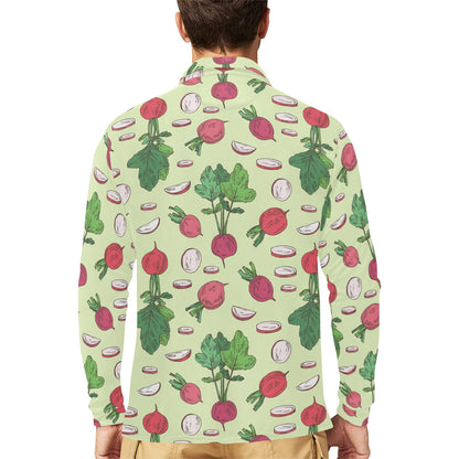 Radish Pattern Print Design A04 Long Sleeve Polo Shirt For Men's