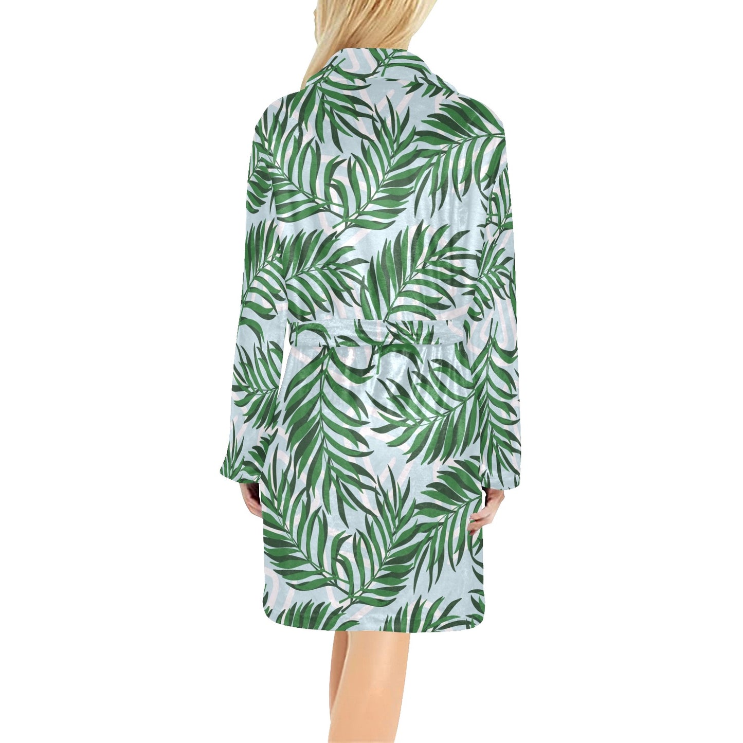 Palm Leaves Pattern Print Design PL06 Women's Fleece Robe
