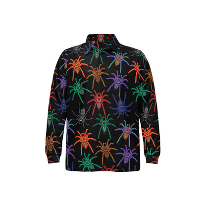 Tarantula Neon Color Pattern Print Design 03 Long Sleeve Polo Shirt For Men's