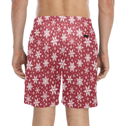 Snowflake Red Print Design LKS302 Men's Swim Trunks Beach Shorts