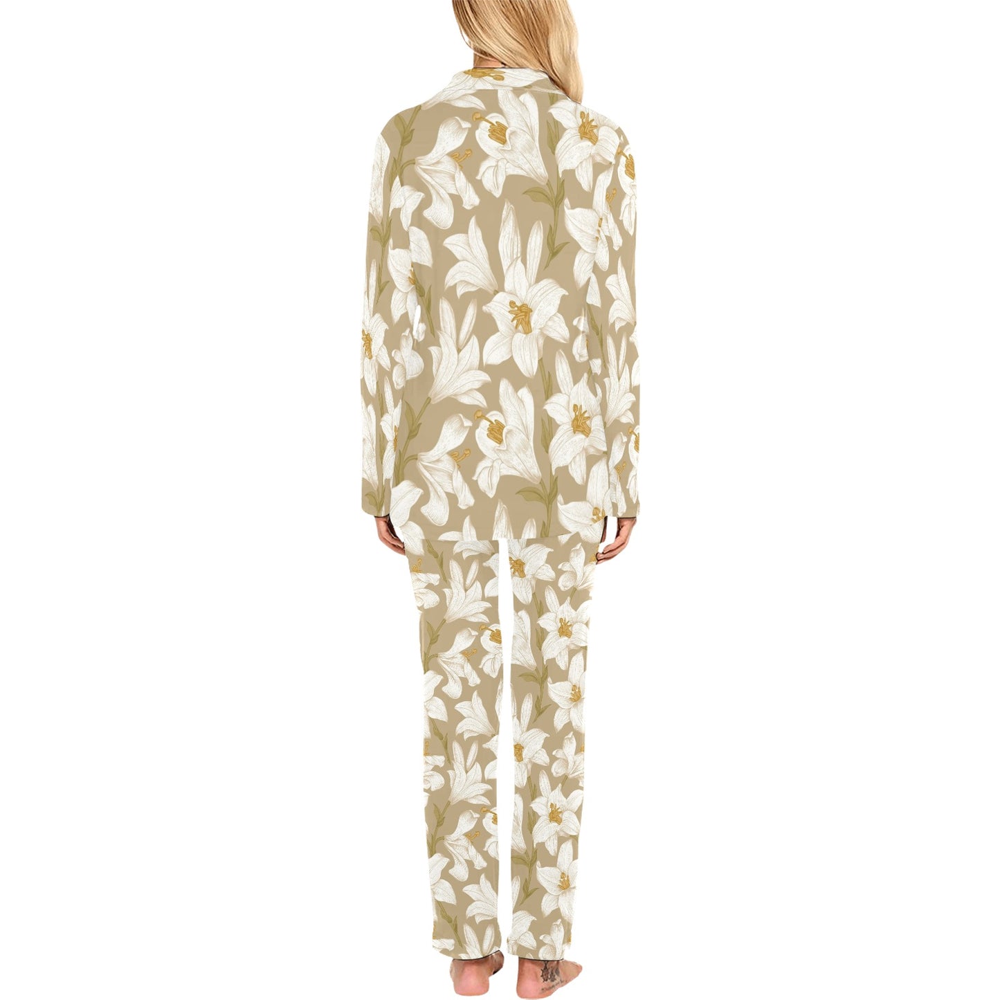 Lily Pattern Print Design LY07 Women's Long Pajama Set