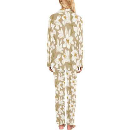Lily Pattern Print Design LY07 Women's Long Pajama Set