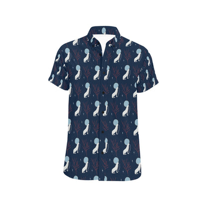 Wolf Moon Print Design LKS304 Men Short Sleeve Button Up Shirt