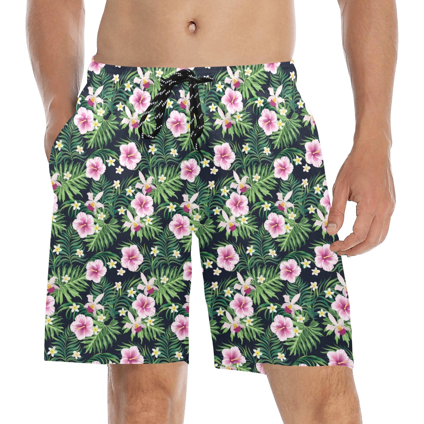 Hibiscus Tropical Print Design LKS309 Men's Swim Trunks Beach Shorts
