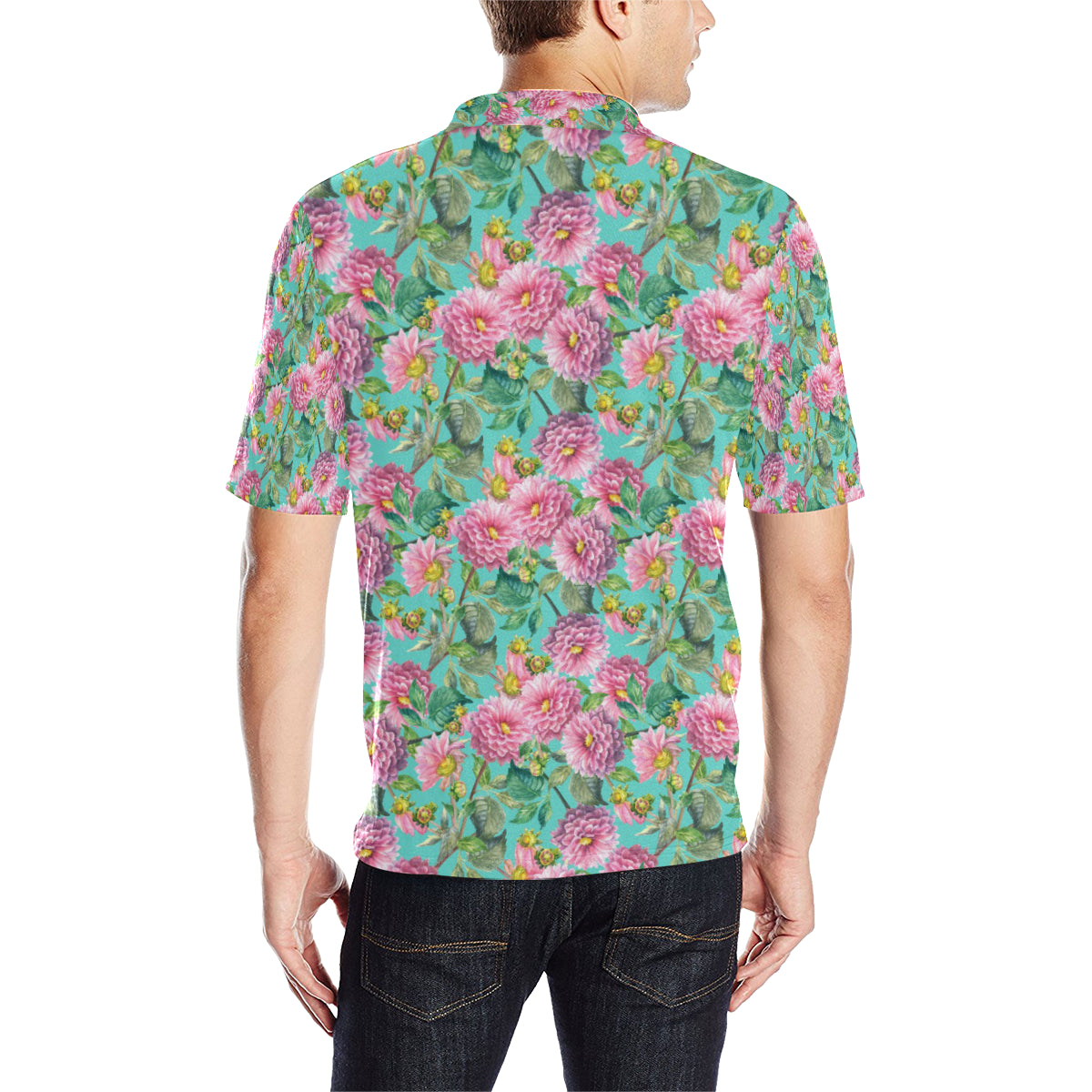 Dahlia Pattern Print Design DH07 Men Polo Shirt