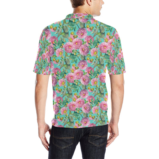 Dahlia Pattern Print Design DH07 Men Polo Shirt