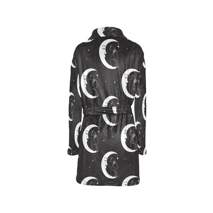 Moon with Cat Pattern Print Design 04 Women's Fleece Robe