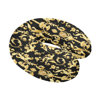 Baroque Golden Pattern Print Design 04 U-Shaped Travel Neck Pillow