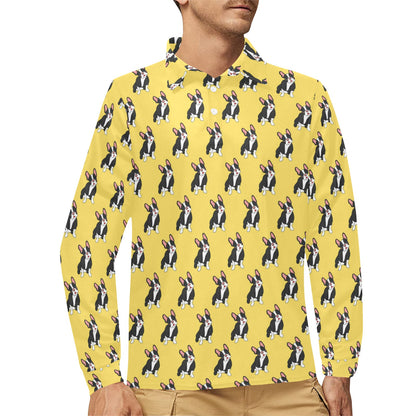 Boston Terrier Pattern Print Design 06 Long Sleeve Polo Shirt For Men's