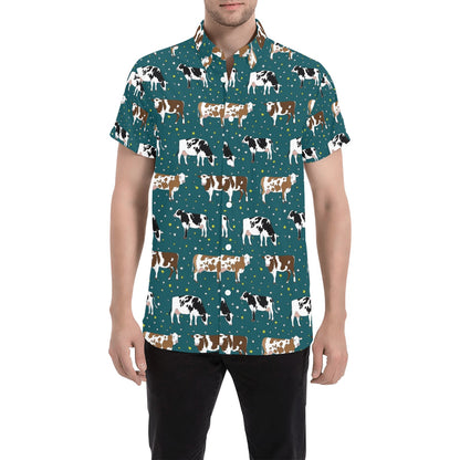Cattle Print Design LKS404 Men Short Sleeve Button Up Shirt