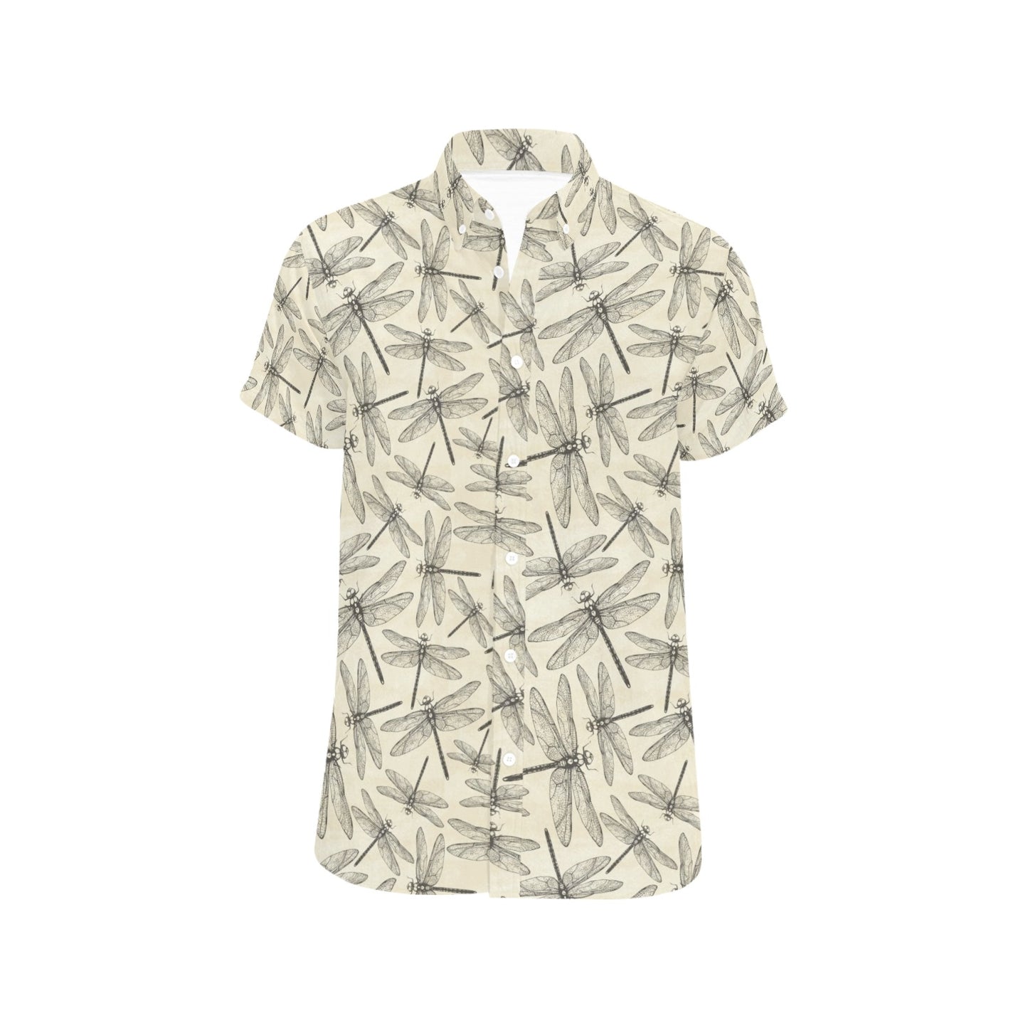 Dragonfly Print Design LKS402 Men Short Sleeve Button Up Shirt