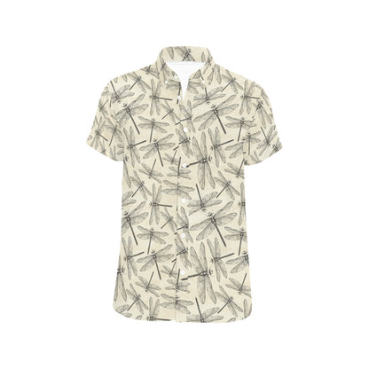 Dragonfly Print Design LKS402 Men Short Sleeve Button Up Shirt
