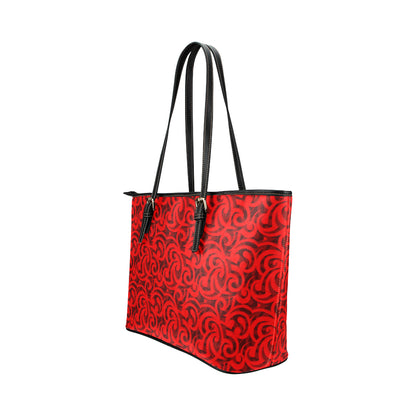 Maori Red Themed Design Print Leather Tote Bag