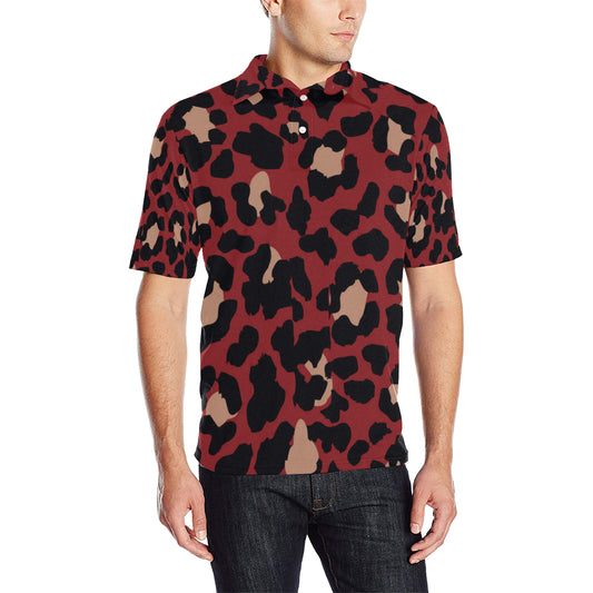 Cheetah Red Print Pattern Men Polo Shirt