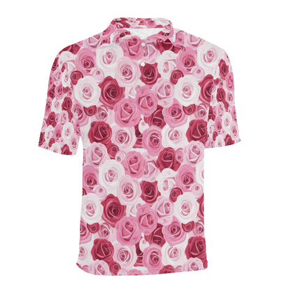 Pink Red Rose Pattern Print Men Polo Shirt