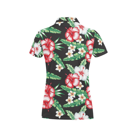 Hawaiian flower tropical leaves Women's Polo Shirt