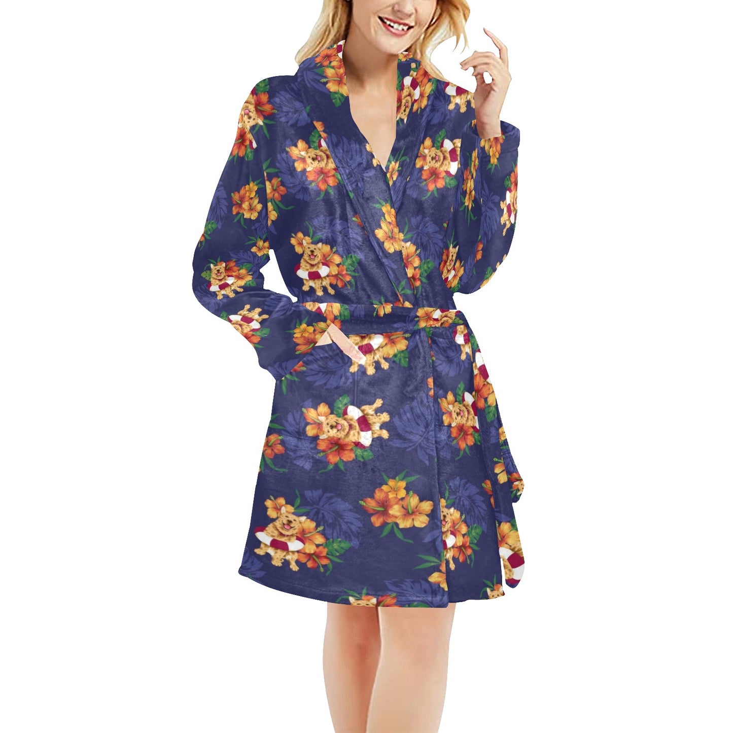 Hawaiian Themed Pattern Print Design H02 Women's Fleece Robe