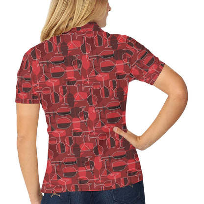 Wine Glass Print Design LKS301 Women's Polo Shirt