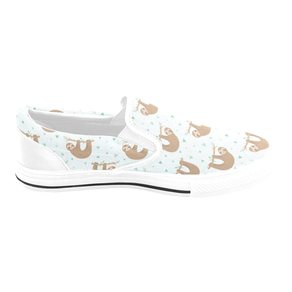 Sloth Print Design LKS308 White Slip Ons Canvas Women's Shoes