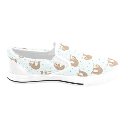 Sloth Print Design LKS308 White Slip Ons Canvas Women's Shoes