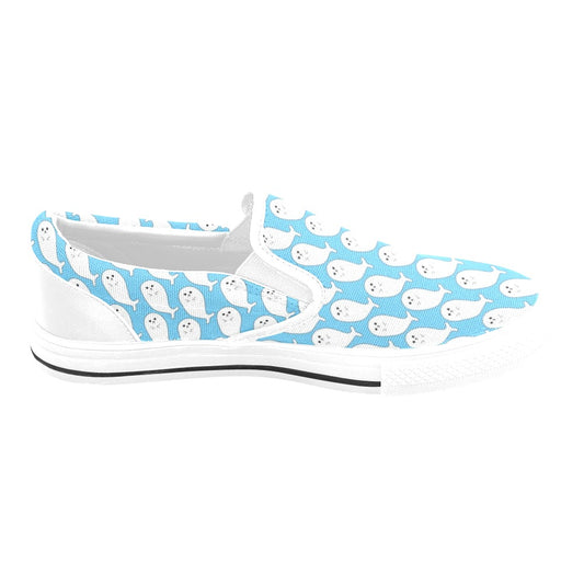 Sea Lion Print Design LKS402 White Slip Ons Canvas Women's Shoes