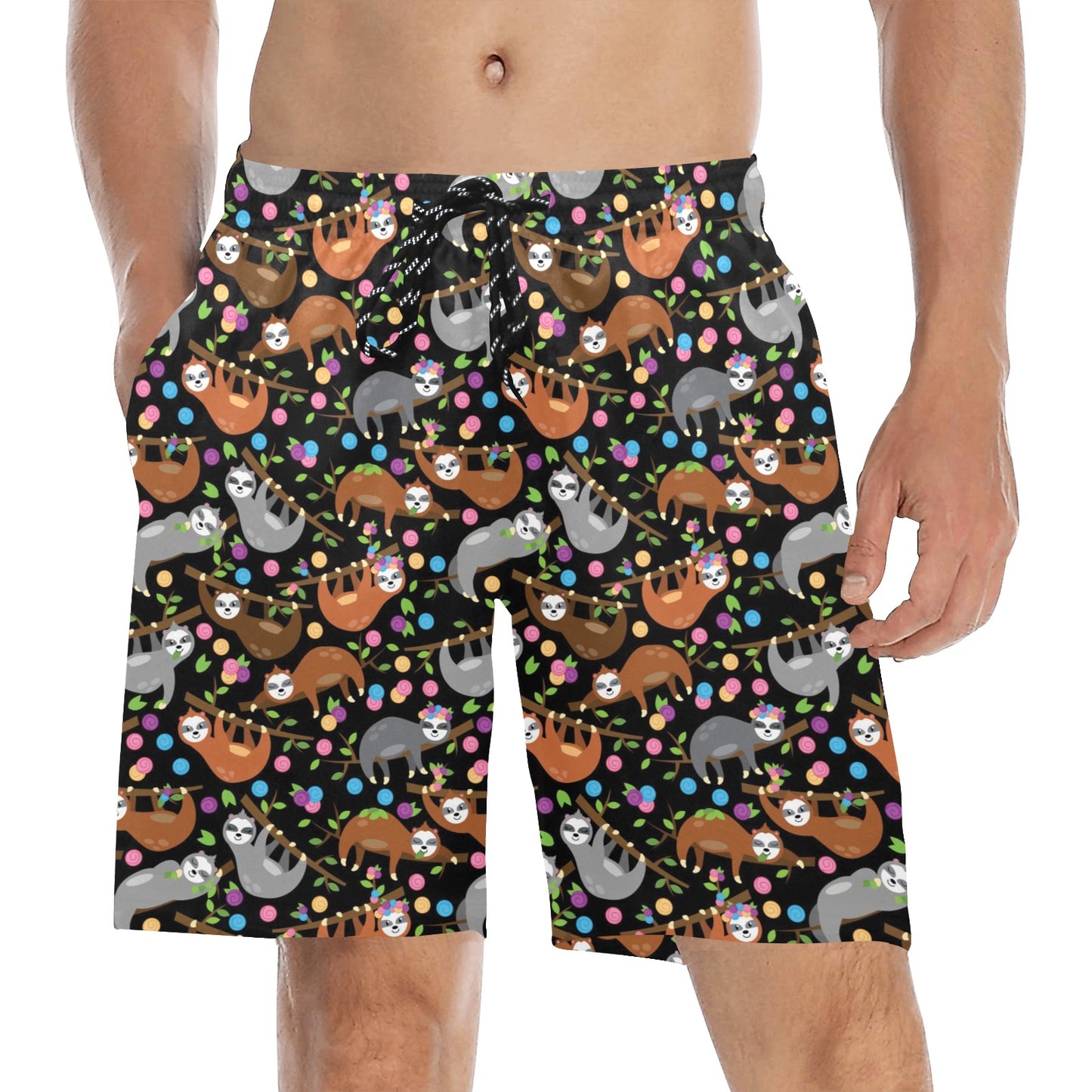 Sloth Print Design LKS306 Men's Swim Trunks Beach Shorts