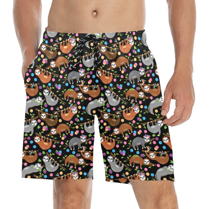 Sloth Print Design LKS306 Men's Swim Trunks Beach Shorts