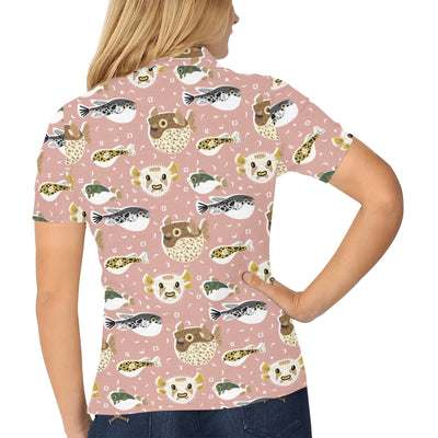 Fugu Cute Pattern Print Design 01 Women's Polo Shirt