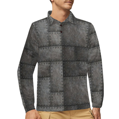 Armor Pattern Print Design 02 Long Sleeve Polo Shirt For Men's