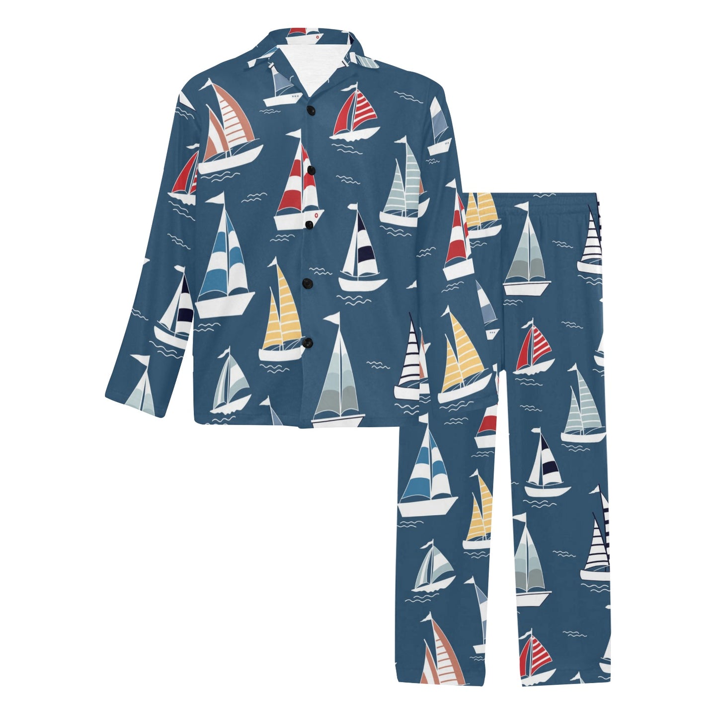 Sailing Ships Pattern Print Design A04 Men's Long Pajama Set