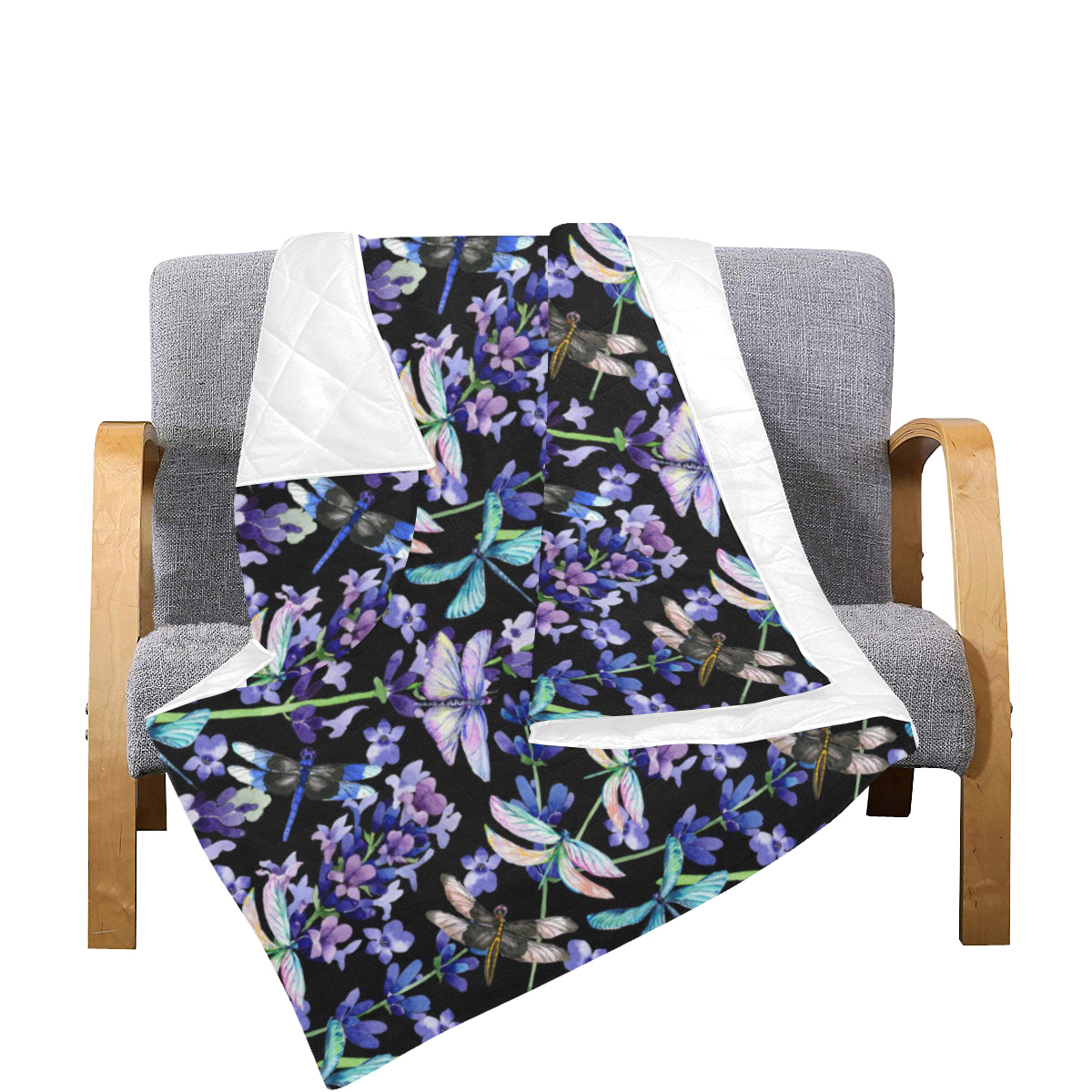 Lavender Dragonfly Pattern Print Design LV03 Premium Quilt
